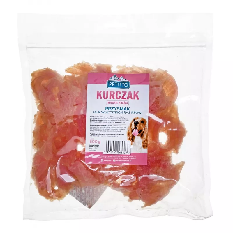 PETITTO Mäkké kuracie krúžky maškrta pre psov, 500 g