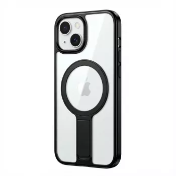 Ochranné puzdro GUAN pre Apple iPhone 16 s 10H tvrdeným sklom a integrovaným stojanom, priehľadná/čierna