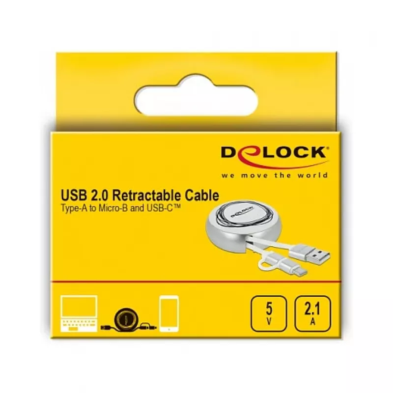 Zvinovací kábel DeLOCK USB 2.0 2 v 1 Type-A na Micro-B a USB-C™