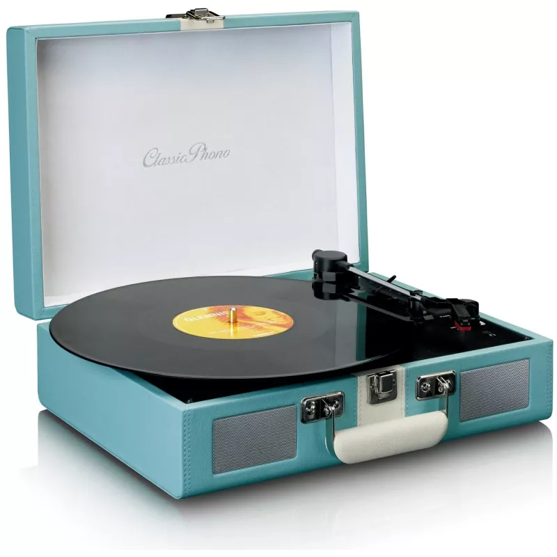 Remienkový audio gramofón Lenco TT-110 modrý biely poloautomatický