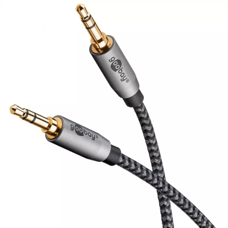 Plus audio prepojovací kábel AUX 3,5 mm stereo (čierna/strieborná, 2 metre)