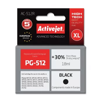 Activejet AC-512R atrament (náhrada za Canon PG-512; Premium; 18 ml; čierna)