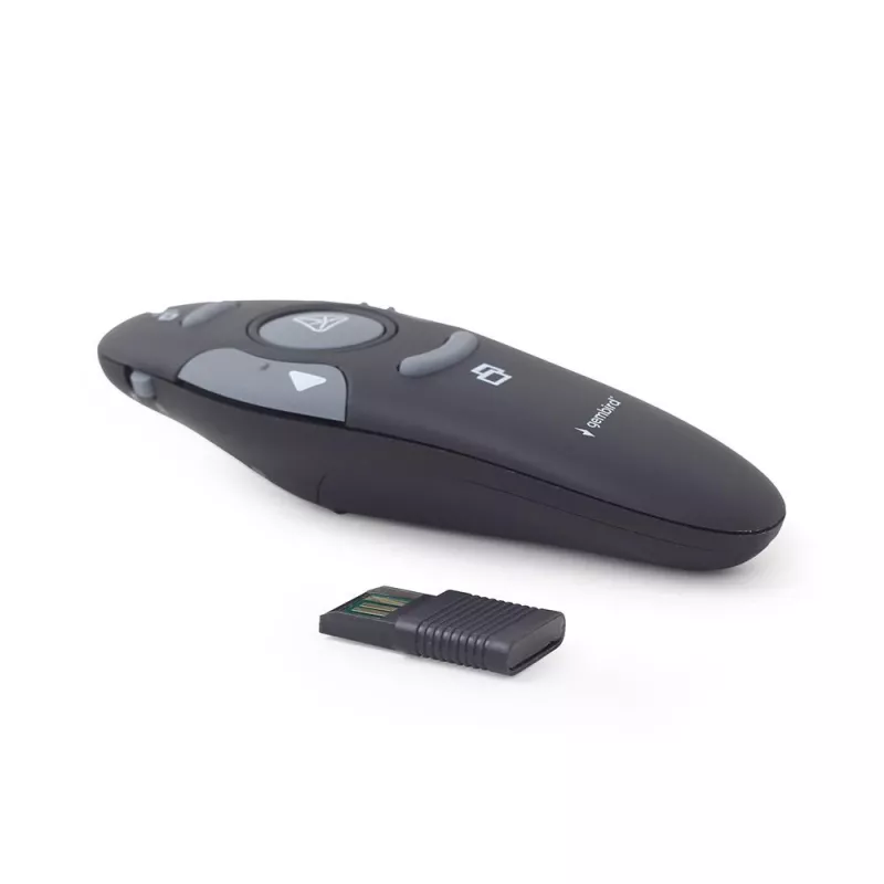 GEMBIRD bezdrôtový IR prezentér WP-L-11, 4 tlačidlá, 2,4 GHz RF USB prijímač, čierna, AAA batéria