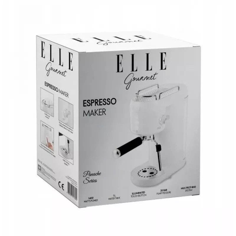 Kávovar Elle EKCMP801WHEU biely – kompaktný domáci kávovar s filtrovým/espresso vzhľadom