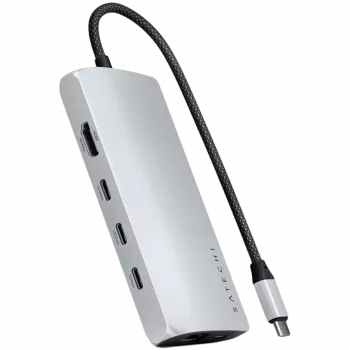 Laptop dock / port replikátor Satechi ST-P8KES — káblový, USB 3.2 Gen 1 Type-C, Gigabit Ethernet, SD karta, strieborný