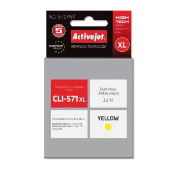 Activejet ACC-571YNX atrament (náhrada za Canon CLI-571XLY; Supreme; 12 ml; žltá)