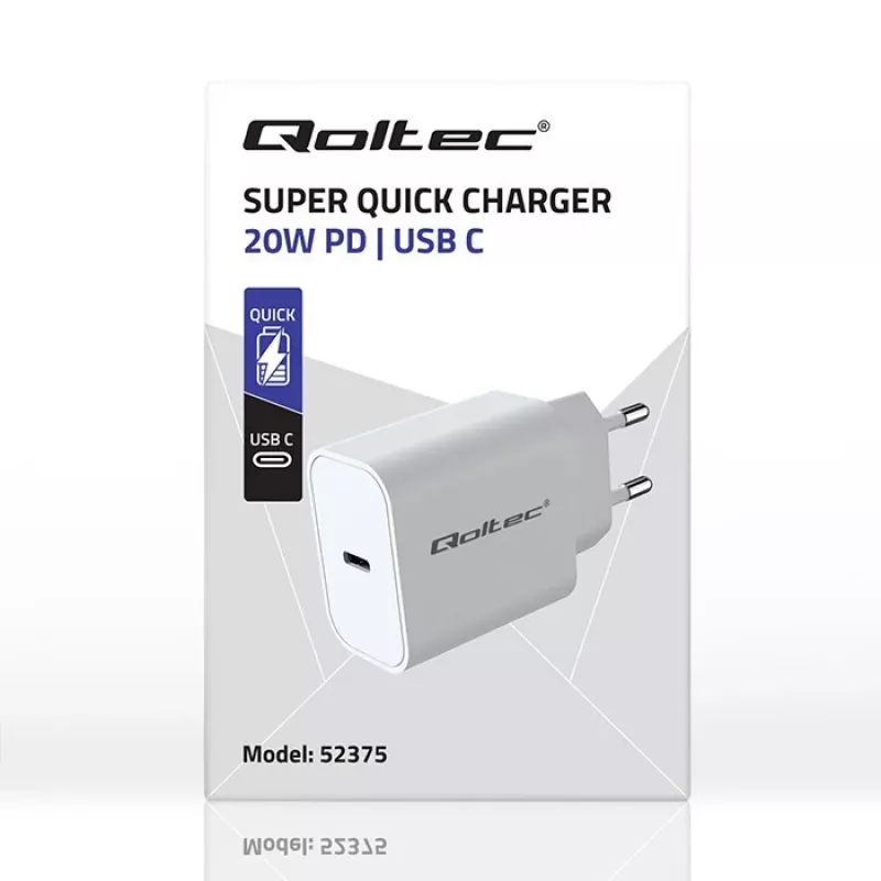 QOLTEC Super Quick PD nabíjačka 20W USB-C (5V/12V) – prenosná rýchlonabíjačka