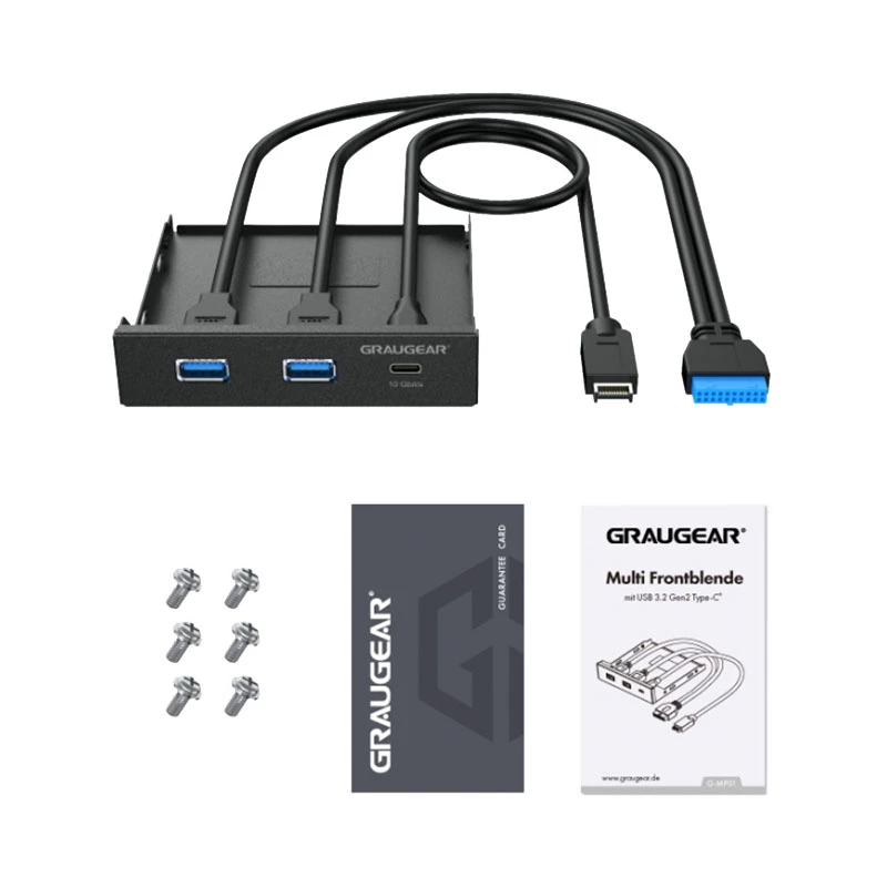 Graugear G-MP01 viacúčelový predný panel s 3-portovým USB hubom, 1x USB-C 3.2 Gen2 + 2x USB-A 3.0, čierny