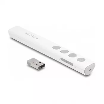 DeLOCK USB laserový prezentér, biely, bezdrôtový, USB-RF nano prijímač