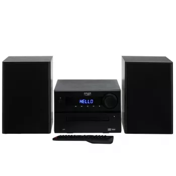 Mini Hi‑Fi stereo systém Adler AD 1917 — Bluetooth V5.3, CD/USB/MP3, 2×25 W RMS, FM tuner, 4‑pásmový ekvalizér, AUX, čierny