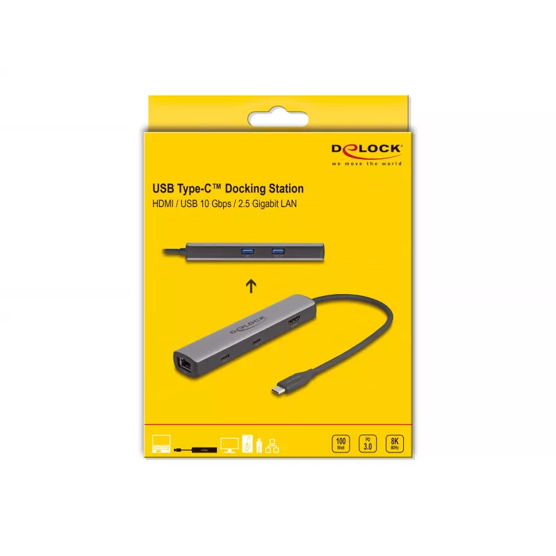 DeLOCK USB Type-C dokovacia stanica 8K HDMI USB 10 Gbps 2,5 Gigabit LAN PD 100W