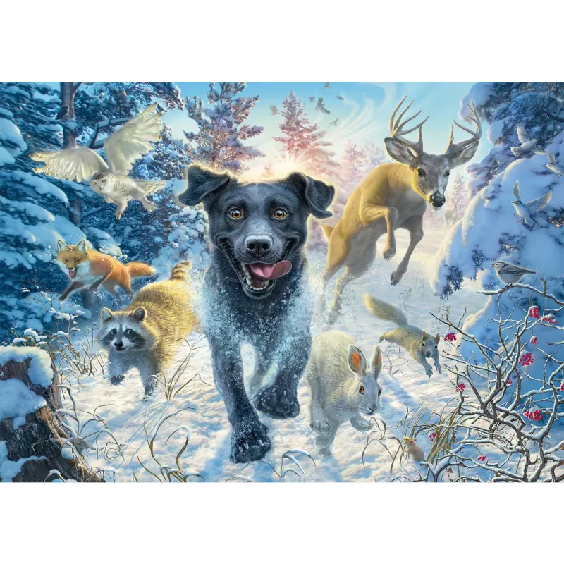 Mark Fredrickson: Hundeliebe – čierny labrador v snehu, puzzle 1000 dielikov