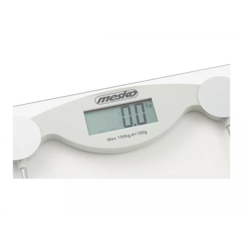 Elektronická osobná váha Mesko MS 8137 — kapacita 150 kg, presnosť 100 g, biela/transparentná