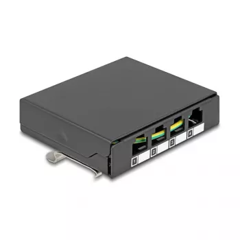 DELOCK zaslepovací kryt 4-port pre Keystone RJ moduly, čierny, kov — montáž na stôl/stenu/lištu DIN