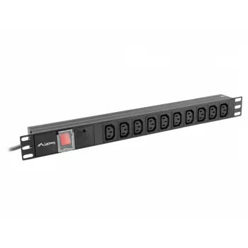 Jednotka rozvodu napájania LANBERG PDU-10I-0200-IEC-BK — 10× C13 výstupy, 2 m kábel, 10 A, 2500 W, čierna