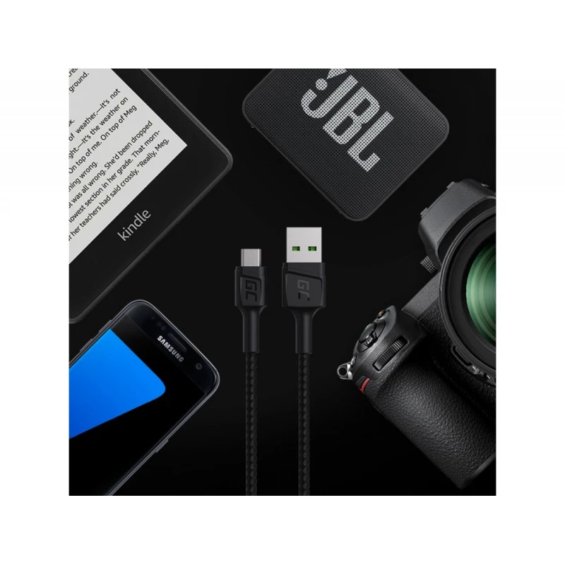 USB 2.0 kábel Green Cell KABGC20 — USB A na Micro-USB B, 1,2 m, čierny