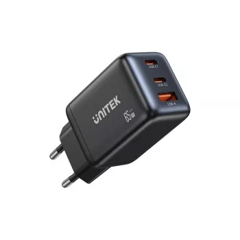 Unitek nástenná nabíjačka GAN 65W s 2x USB-C a 1x USB-A, Power Delivery 3.0