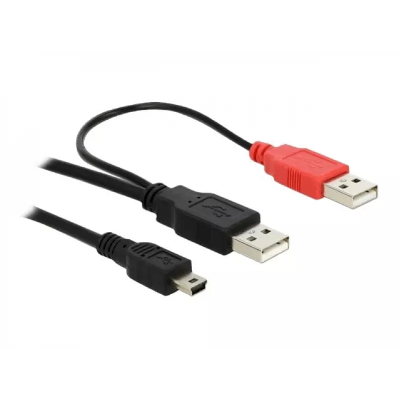 USB kábel DeLOCK 2x USB2.0-A konektor samec / USB mini 5-polohový 1 m čierny
