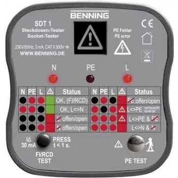 Benning SDT 1 tester zásuviek s ochranným kontaktným konektorom (020053)