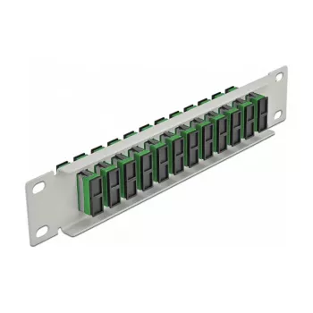 Optický patch panel DeLOCK 10 inch 12 portov SC Duplex zelená 1HE sivá