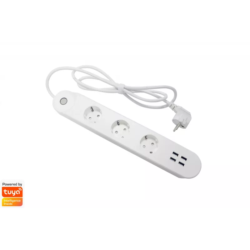 Inteligentný predlžovací kábel so zásuvkami Denver SHP-300U 3 AC zásuvky typ E 4 biely