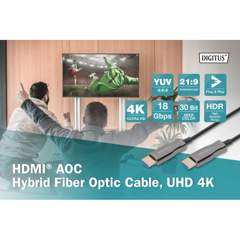 HDMI AOC hybridný sklenený kábel Digitus AK-330125-100-S