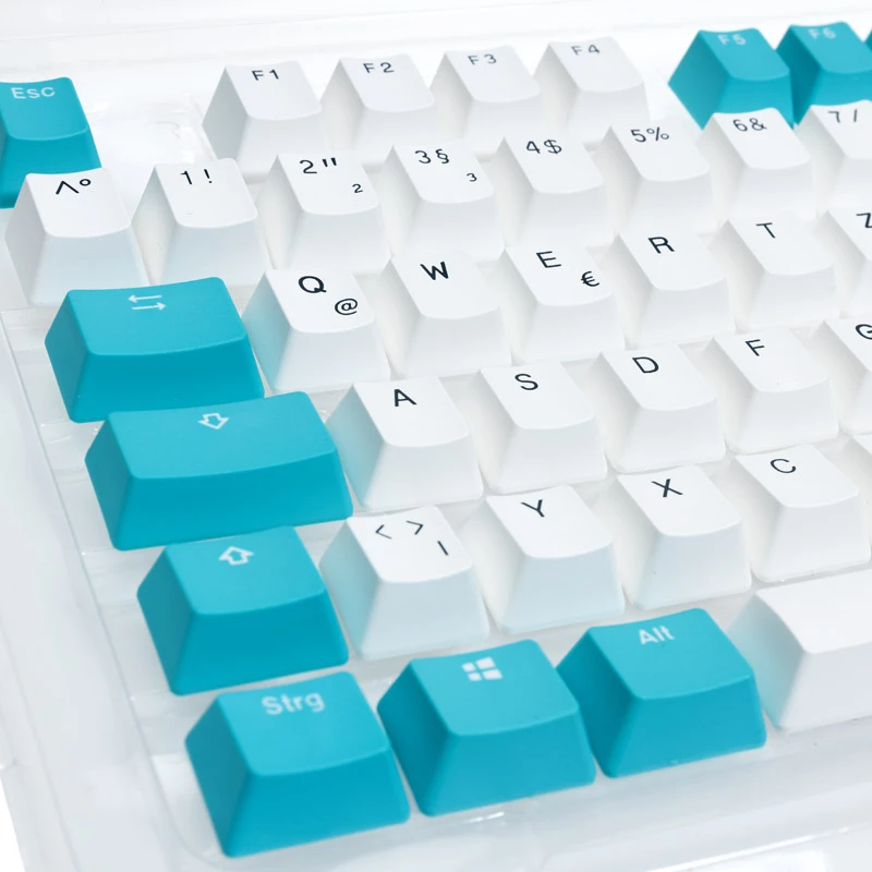 Ducky sada klávesových krytiek, PBT, ISO (DE) - biela/modrá