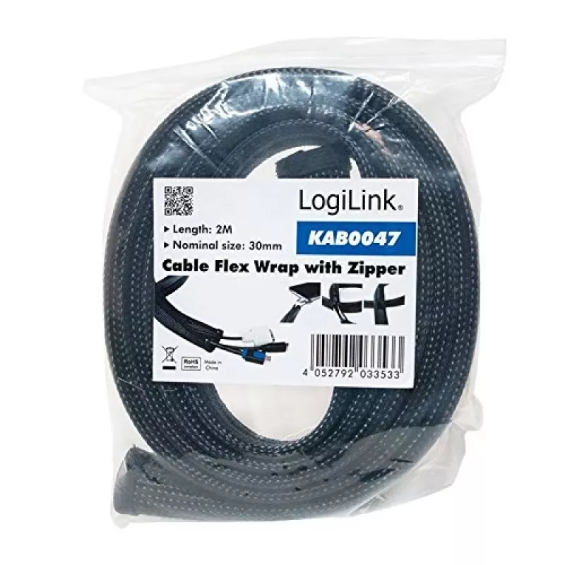 LOGILINK KAB0047 LOGILINK flexibilný organizér káblov so zipsom, čierny 2m