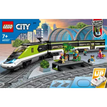 LEGO 60337 City Express osobný vlak set diaľkovo ovládaná hračka darček pre deti chlapcov a dievčatá s funkčnými svetlometmi 2 vagóny a 24 dielov koľajníc