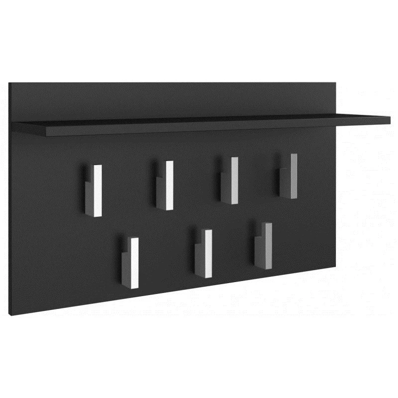 Nástenný vešiak Top E Shop WIESZAK 2F CZERŃ MAT — drevotrieska, 7 hákov, 700×200×400 mm, čierny