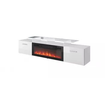 TV skriňa Cama Meble ROVA s elektrickým krbom 190x37x48 cm biela/vysokolesklá biela