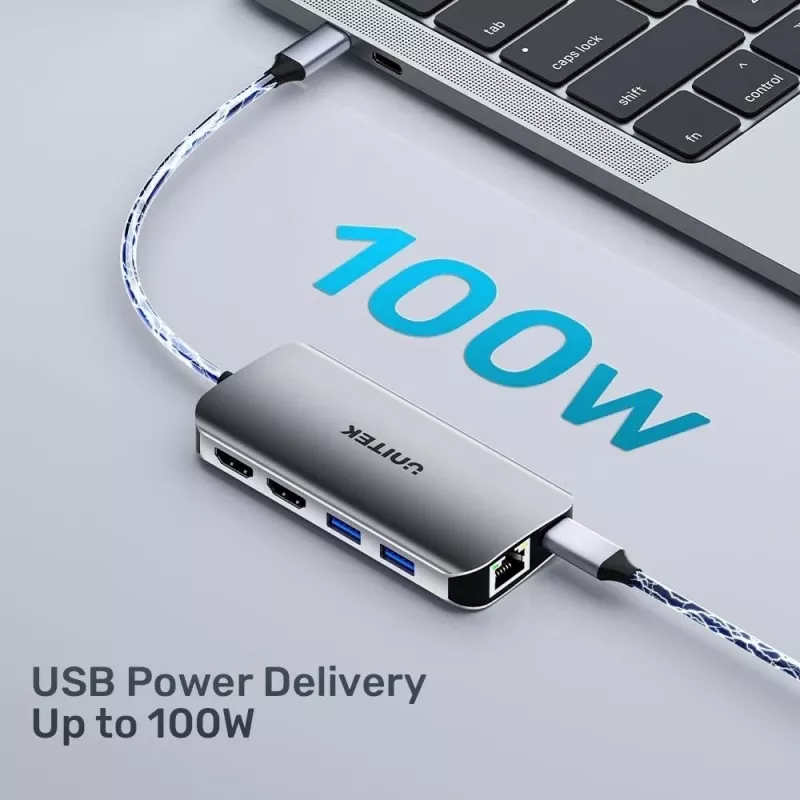 USB-C Hub Unitek D1122A01 s 2x HDMI 4K a 100W Power Delivery