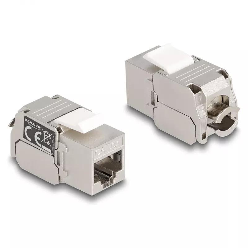 DeLOCK Keystone modul RJ45 konektor samica na LSA Kat.6A s LED strieborno-biela