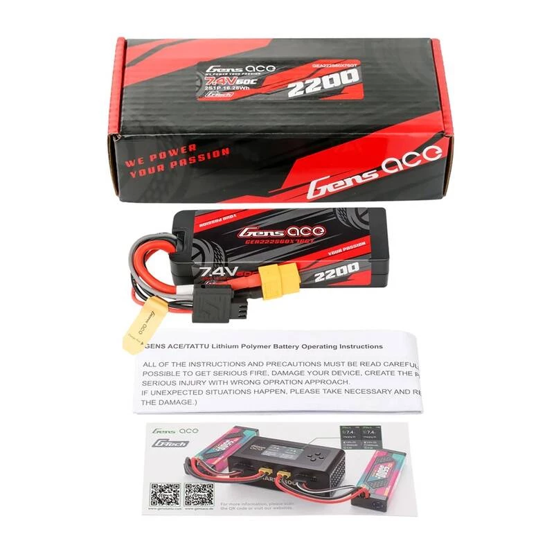 Lipo Gens ace G-Tech 2200mAh 7.4V 2S1P 60C GRP-76 Hardcase batéria s XT60 konektorom