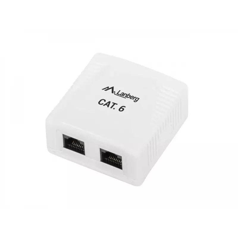 LANBERG nástenná zásuvka RJ-45 Cat6 OU6-0002-W biela, 2 konektory samica, 30×54×57 mm