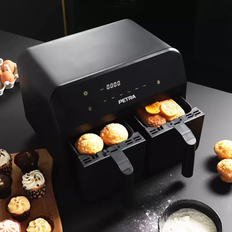 Teplovzdušná fritéza Petra PT4750BLKVDEEU7, dvojkomorová, objem 3,7 l, čierna