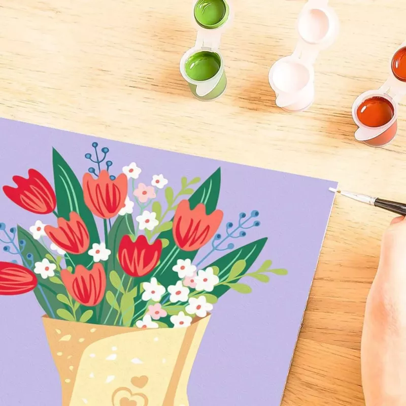 Sada maľovania podľa čísel Ravensburger CreArt – Obrázok s kyticou tulipánov, model 25518