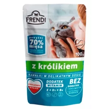 Mokré krmivo pre mačky Frendi kúsky v omáčke s králikom — 100 g vrecko