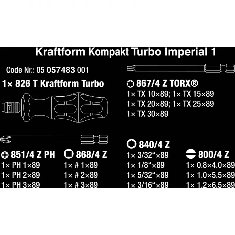 Wera Kompakt Turbo Imperial 1 Sada bitov, 15 ks, 05057483001