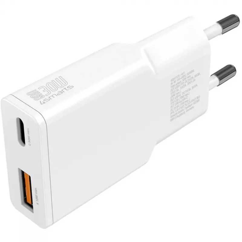 Nabíjačka 4smarts PDPlug Duos tenká smartfón tablet biela AC rýchlonabíjanie