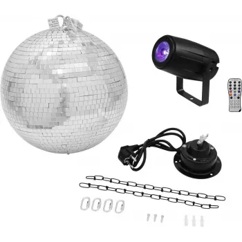 Sada LED diskoguľa EUROLITE 20000562 — 30 cm zrkadlová guľa s motorom a integrovaným LED osvetlením