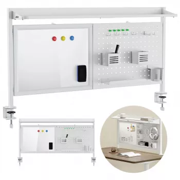 Oddeľovač na stôl ergo office ER-301 W – 1116 mm široký oceľový zástenný panel s magnetickou tabuľou, biela, max. zaťaženie 10 kg