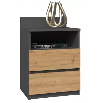 Nočný stolík top e shop M1 ANTRACYT/ARTISAN, dub, 2 zásuvky, 400×320×590 mm