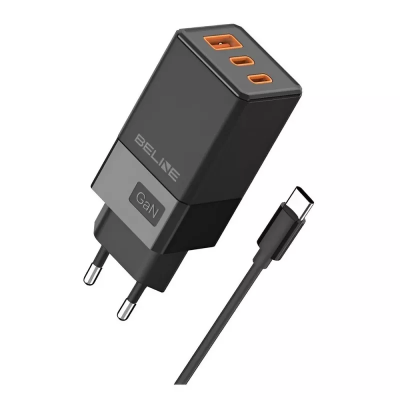 Beline sieťový adaptér 2x USB-C 1x USB 65W kábel USB-C čierny/čierny PD 3.0