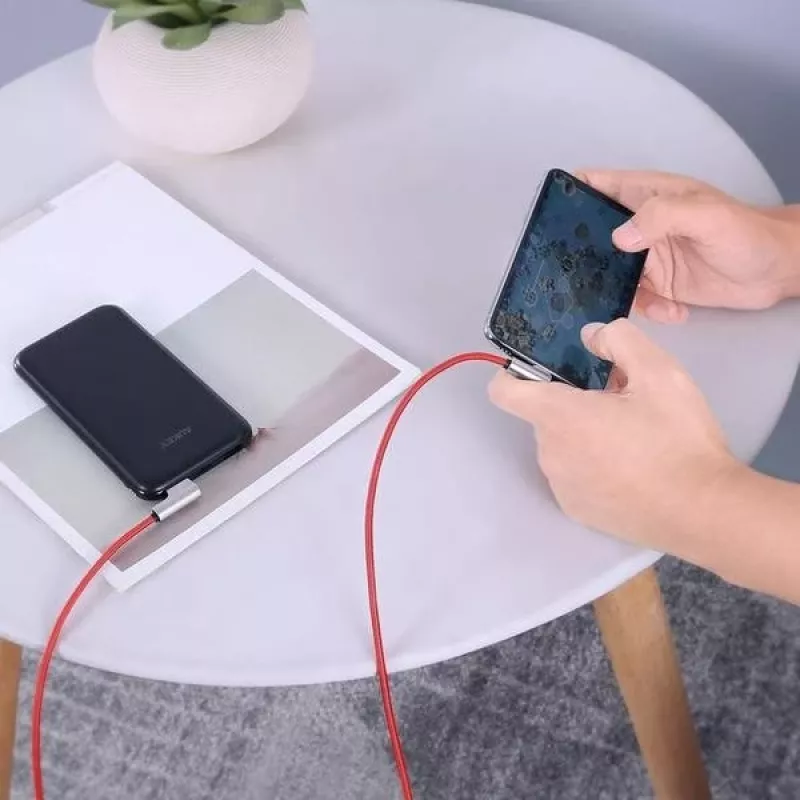 USB na Lightning kábel Aukey CB-AL01 červený – nylonový oplet, Lightning konektor pre zariadenia Apple
