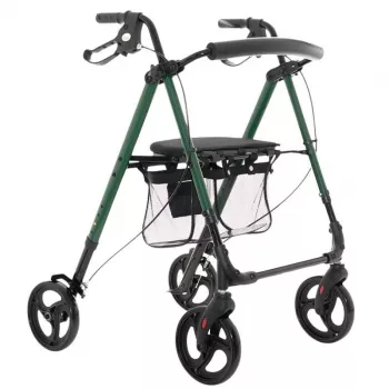 Rollator MDH zelený so sedadlom a taškou – hliníkový rám, 4 kolesá, výškovo nastaviteľný, max. zaťaženie 136 kg