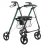 Rollator MDH zelený so sedadlom a taškou – hliníkový rám, 4 kolesá, výškovo nastaviteľný, max. zaťaženie 136 kg