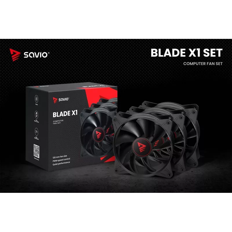 SAVIO BLADE X1 sada ventilátorov, 3 x 120 mm, 4-pinový PWM, čierna