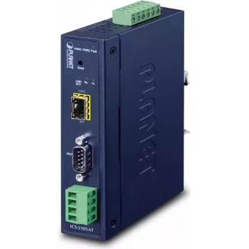 Planet priemyselný prevodník RS-232 -422 -485 na IP - 1x COM - 1x 100Base-FX -SFP - 9-48VDC - -40-+75