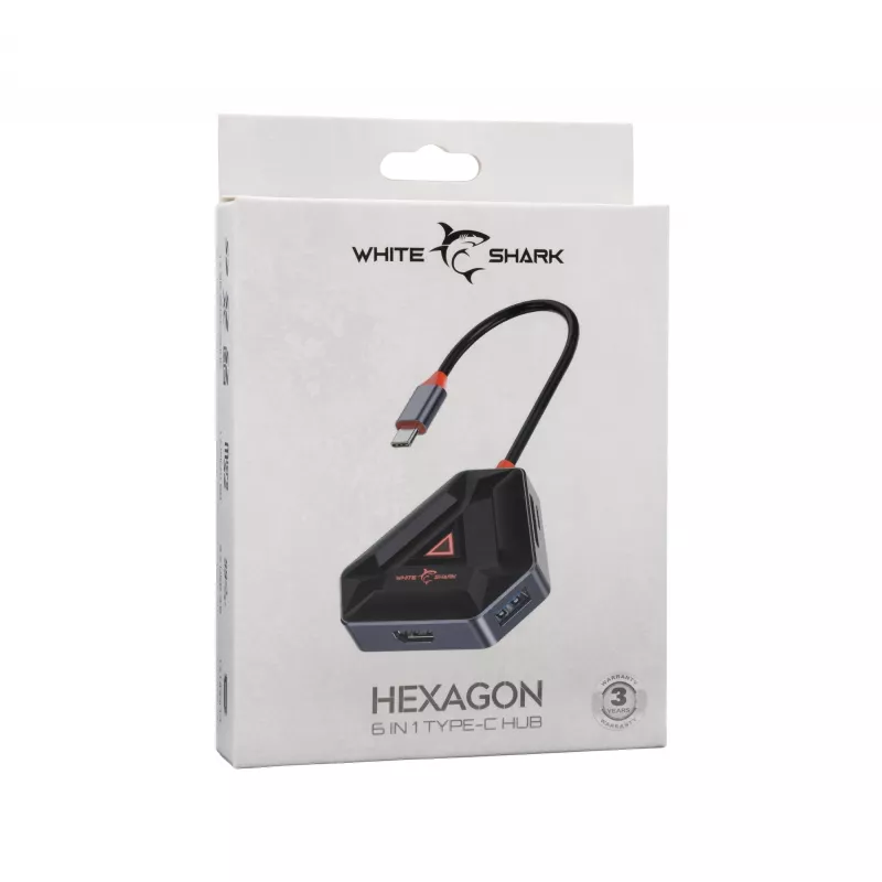 White Shark Hexagon 6-in-1 rozbočovač USB-C